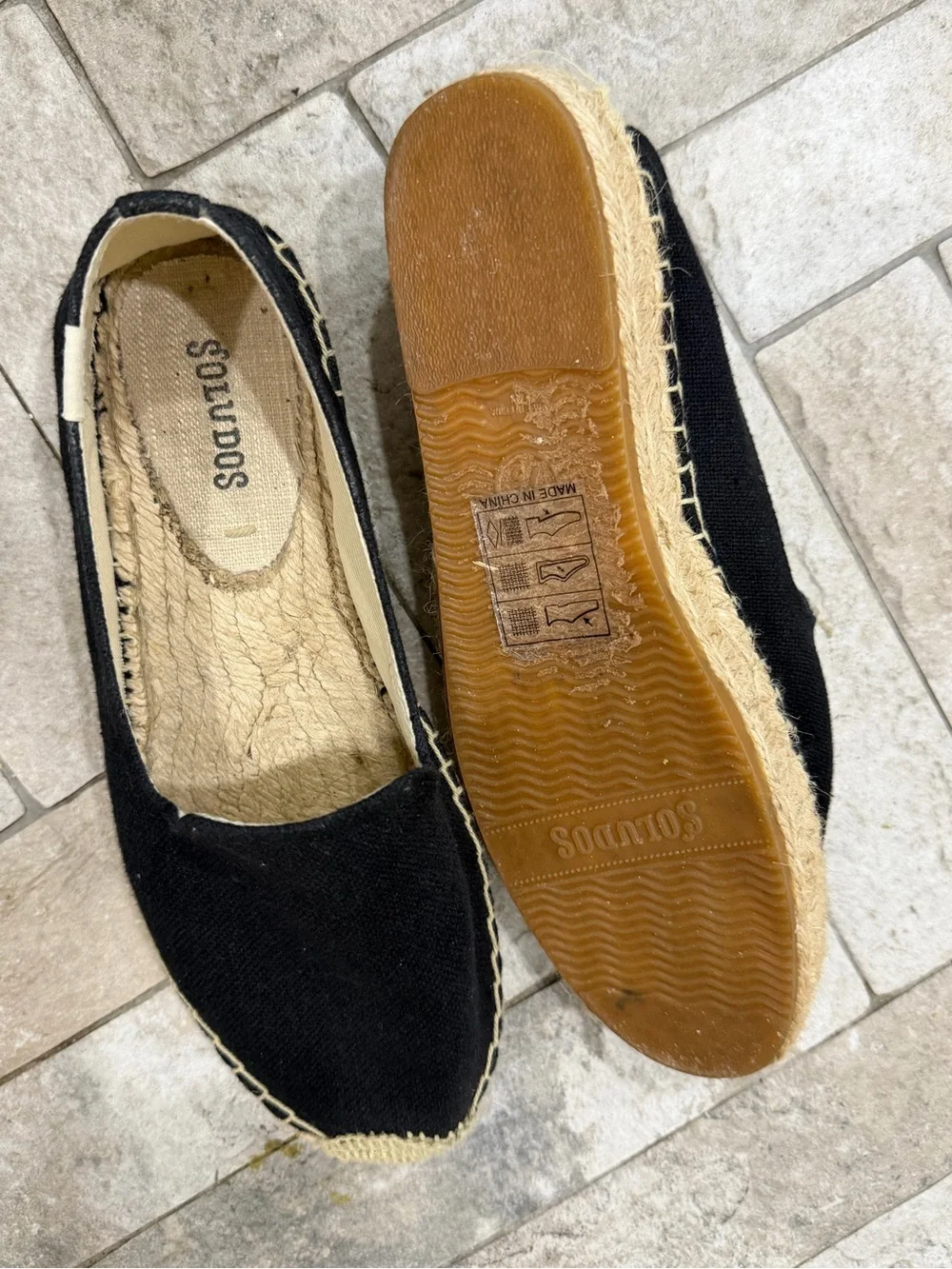 Saludos Black Canvas Espadrille Flats with Jute Trim